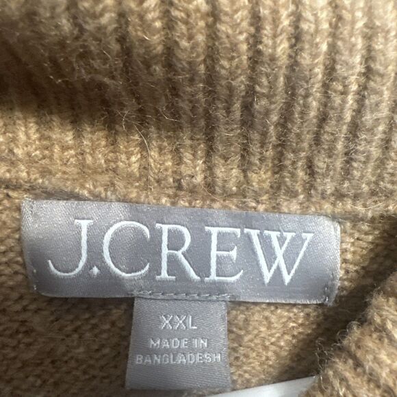J. Crew Chunky Crewneck Sweater Supersoft Yarn Size XXL Camel Navy Striped Boxy - Picture 2 of 7